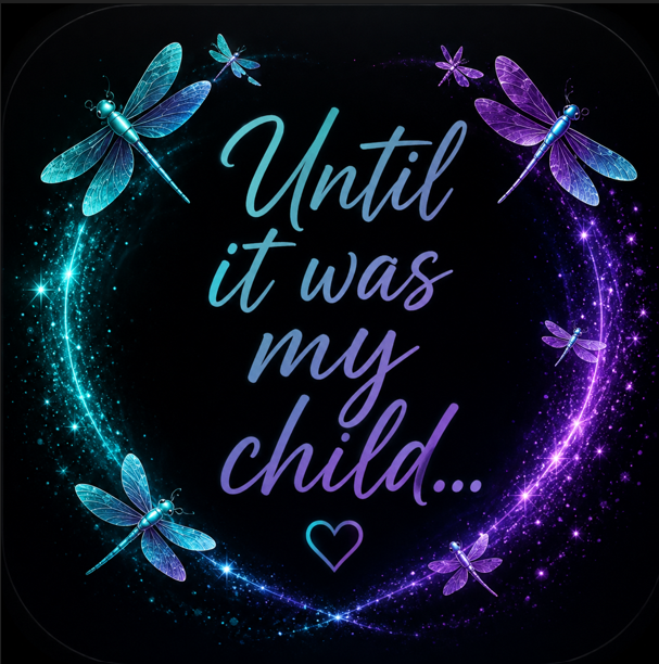 Until it was my child app logo — dragonflies circling the words in teal and violet